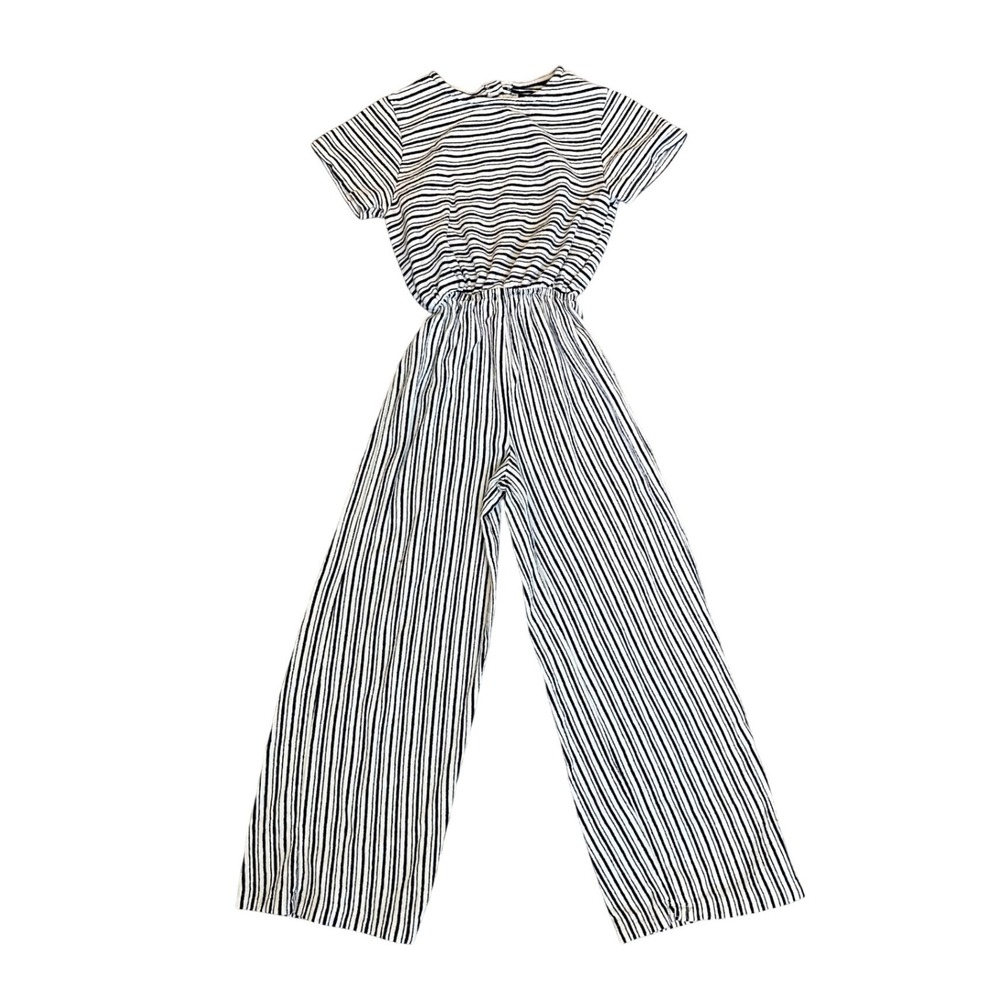 Zara Girls Wide Leg Striped Jumpsuit Size 8 Fisherman Coastal Euro Vacation